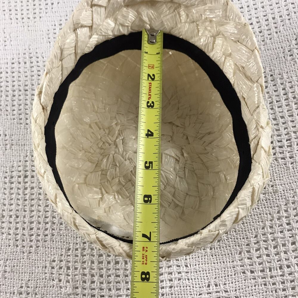 Ivory Paper Crepe Cap Basket Weave Mark III Cream Hat with Buttons Vintage - Picture 6 of 6